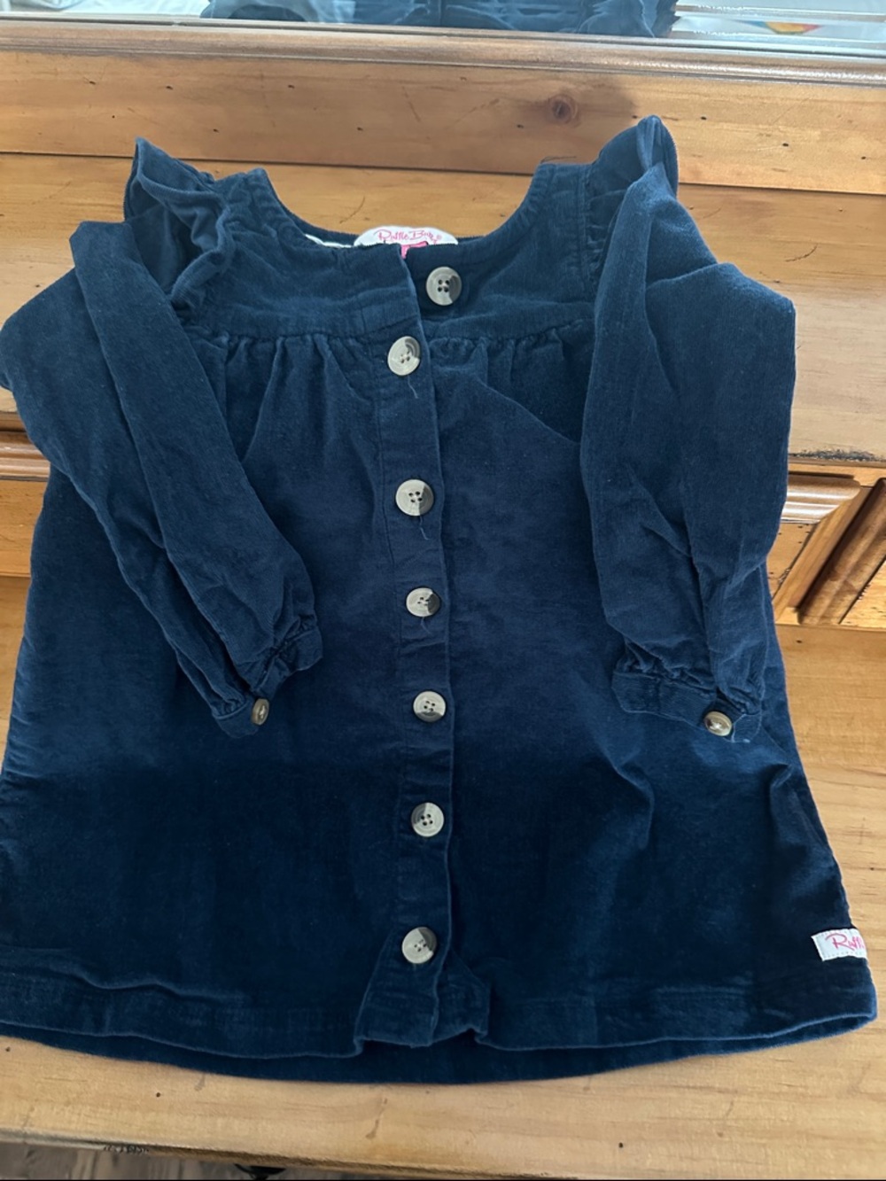 Ruffle Butts Navy Blue Corduroy Button-Front Dress